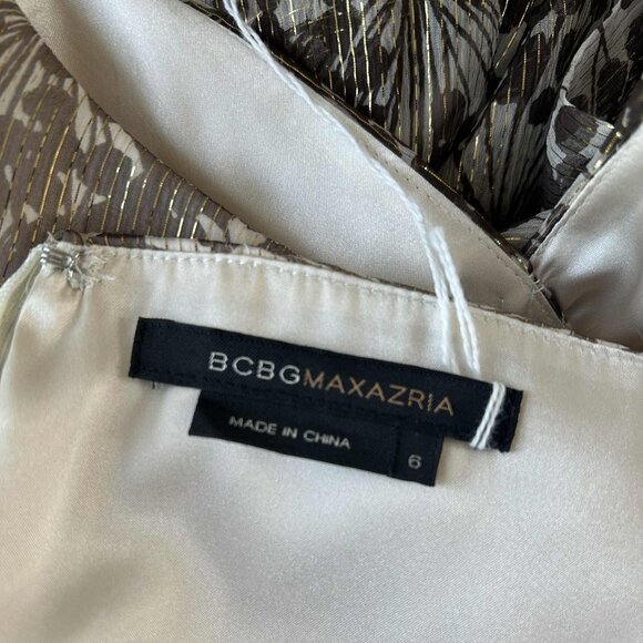 BCBGMAXAZRIA Silk Metallic Crinkle Chiffon Halter Midi Dress Ruched Waist – US 6 - Picture 12 of 12